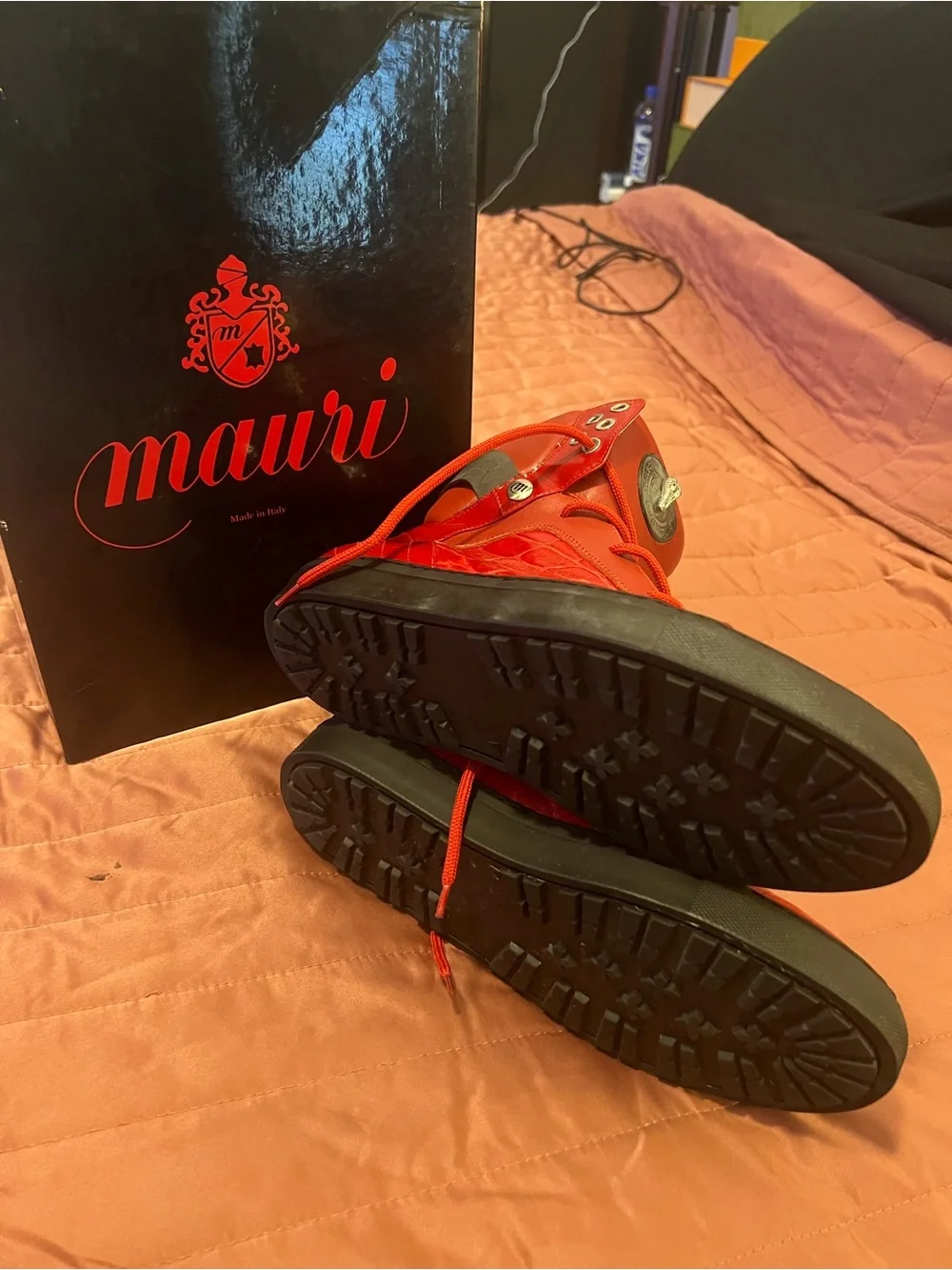 Mauri Red Croc-Embossed Leather High-Tops with Medallion - New